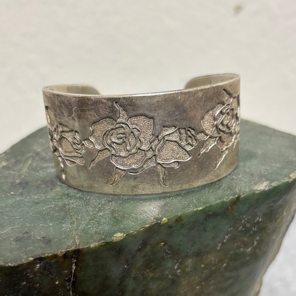 Floral Silver Cuff Bracelet
